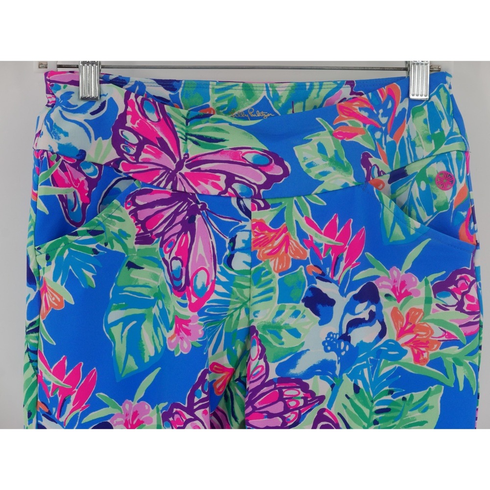 Lilly Pulitzer Luxletic Leggings Blue Butterfly Floral Ankle Print Women's 4